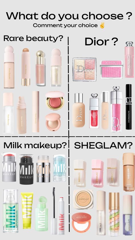 What brand do you choose ?? Coment here 😘#rarebeauty #sheglam #milkmakeup #dior #sephora #makeup #beauty Rare Beauty, Sephora Makeup, You Choose, Sephora, Dior, Makeup, Beauty, Make Up