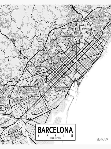 "Barcelona City Map of Catalonia, Spain - Light" Poster by deMAP | Redbubble Barcelona City Aesthetic, Barcelona City Map, Barcelona Map, Map Of Spain, Barcelona City, Lighted Canvas, Map Vector, Map Wall Art, Fantasy Map