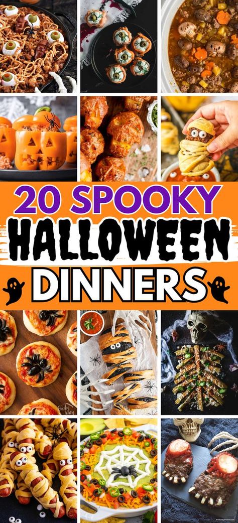 Halloween Dinner – Wondering what to make for Halloween party? Get inspired by these frightfully good and spooky dinner ideas! Halloween themed food dinner easy, spooky dinner ideas parties food, spooky Halloween dinner recipes, creepy halloween food dinner, easy halloween dinner ideas for adults, halloween dinner for kids, halloween entrees food ideas, Halloween buffet, Halloween main dishes for parties, spooky family dinner ideas. Halloween Main Dishes Party Ideas, Easy Halloween Main Dishes, Halloween Party Menu Food, Scary Halloween Meals, Friday The 13 Dinner Ideas, Halloween Food For Party Buffet, Family Halloween Dinner Ideas, Halloween Entrees Recipes, Halloween Food Ideas Main Dish