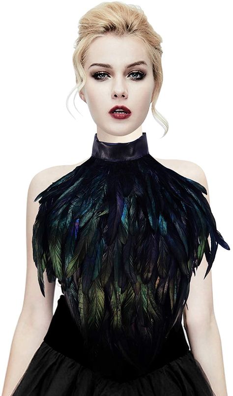 Black Feather Dress, Crow Costume, Feather Cape, Feather Fashion, Cape Shawl, Looks Pinterest, Wing Collar, Halloween Masquerade, Branded Scarves