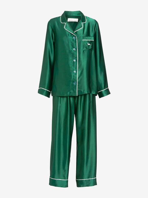 Emerald Silk Pj Set With Eye Mask Dark Green - Peter Alexander Online Silk Pijamas, Slytherin Outfit, Silk Pj Set, Satin Pjs, Silk Pjs, Women Pyjamas, Girls Pjs, Pajama Fashion, Peter Alexander