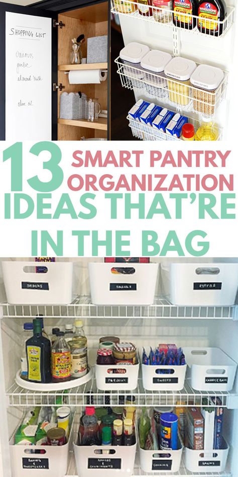 These PANTRY ORGANIZATION IDEAS will turn any small food cabinet spacious. Pantry categories to create, back of the door wire shelves, a genius DIY for cans, tips for choosing the best storage bins and baskets, how to tackle awkward corner storage of walk in pantries, smart labels, using mason jars as airtight containers to stay on a budget are just some of the smart pantry closet hacks you will learn #kitchenorganization #pantry #pantryorganization #organization Corner Closet Organizer, Walk In Closet Organization, Budget Storage, Organizing Walk In Closet, Organiser Son Dressing, Pantry Organization Ideas, Small Pantry Organization, Organized Pantry, Organization Closet