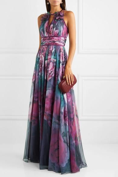 Suzanne Kalan, Floral Print Chiffon, Floral Photography, Flower Photography, Chiffon Gown, Fall Collection, Groom Dress, Marchesa, Classy Dress