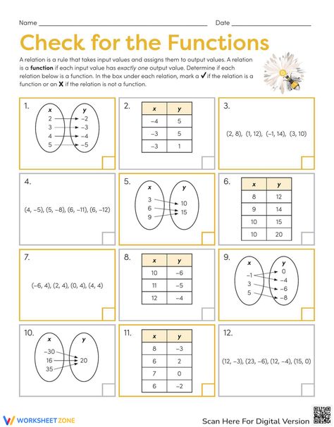 Linear Function, Algebra Worksheets, Eighth Grade