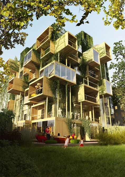 Architecture Cool, Stylish Apartment, Apartment Architecture, Green Architecture, Modern Architecture House, Paris Apartments, Facade Design, Green Building, Residential Building