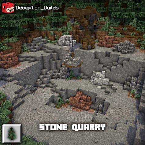 Minecraft Medieval Quarry, Minecraft Cave Castle, Minecraft Coal Mine, Minecraft Quarry Build, Minecraft Excavation Site, Minecraft Quarry Ideas, Minecraft Archeology Dig Site, Minecraft Smelting Area, Minecraft Stone Quarry