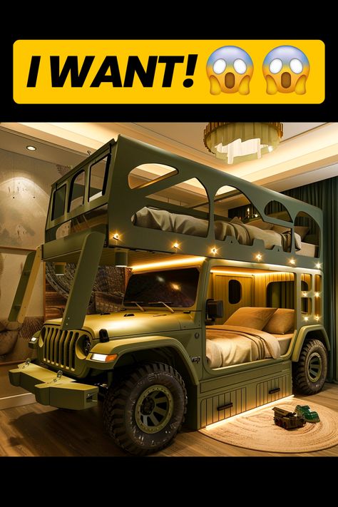 Embark on a thrilling bedtime adventure with the coolest kids' beds featuring a classic Jeep bunk bed design! 🚙✨ Let your little ones drift into dreamland in style, surrounded by the rugged charm of a Jeep-inspired bunk bed. Crafted for both play and sleep, this unique design brings the spirit of exploration to your child's bedroom. Unleash their imagination with the perfect blend of comfort and adventure. #KidsBedroom #JeepBunkBed #AdventureAwaits #BedtimeExploration #CozyDreams Kids Car Bedroom, Boy Bunk Beds, Jeep Bunk Bed, Jeep Bedroom, Little Boys Bedroom Ideas, Bunk Bed Boys Room, Full Size Car Bed, Kid Car Beds, Kids Car Bed The Home Depot