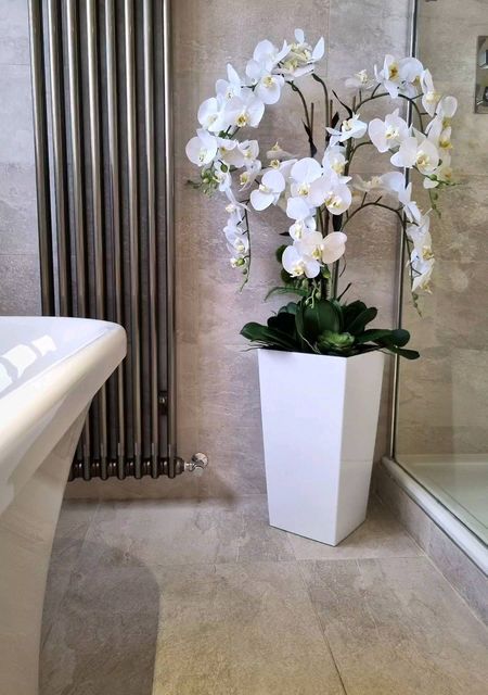 Floor Vase Arrangement, Orchid In Pot, Tall Vase Decor, Floor Vase Decor, Faux Orchid, Orchid Flower Arrangements, Artificial Floral Arrangements, Faux Floral Arrangement, Artificial Orchids