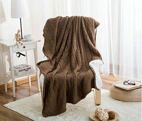 Homeorganizer Tech 100percent Cotton Cable Knitted Woven Soft Throw Sofabeddingcouch Cover Twist Pattern Blanket with Sherpa Lining for All Season 47 by 70 Coffee -- This is an Amazon Associate's Pin. You can get additional details at this Amazon Affiliate link. Bedding Blanket, Cable Knit Throw Blanket, Sofa Throws, Cable Knit Throw, Shoe Rack Living Room, Decorative Throws Blanket, Blanket Christmas, Entryway Console Table, Home Office Furniture Desk