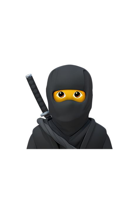 The emoji 🥷 depicts a ninja wearing a black mask covering their entire face, except for their eyes which are visible and appear to be looking straight ahead. The ninja is also wearing a black hood and a black outfit with a red belt tied around their waist. The ninja's arms are crossed in front of their chest, and they are standing in a confident and ready-to-fight pose. Apple Emoji Png, Straight Face Emoji, Ninja Emoji, Mask Emoji, Ninja Tattoo, Emoji Tattoo, Ninja Stickers, A Black Outfit, Apple Emojis