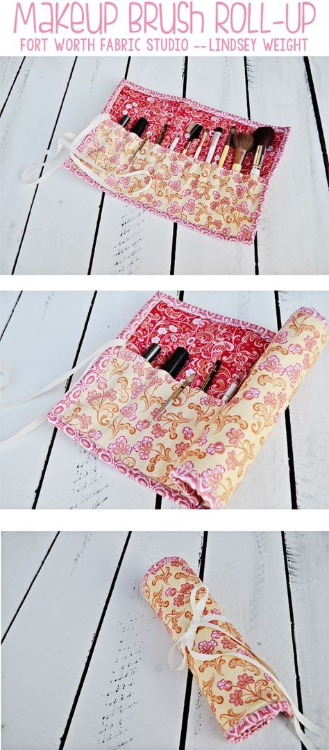 Makeup Brush Roll-Up Tutorial - Fort Worth Fabric Studio -- Lindsey Weight Diy Crochet Hook, Makeup Brush Roll, Diy Makeup Storage, Makeup Brush Storage, Brush Roll, Sew Ins, Makeup Brush Holders, Storage Diy, Halloween Make