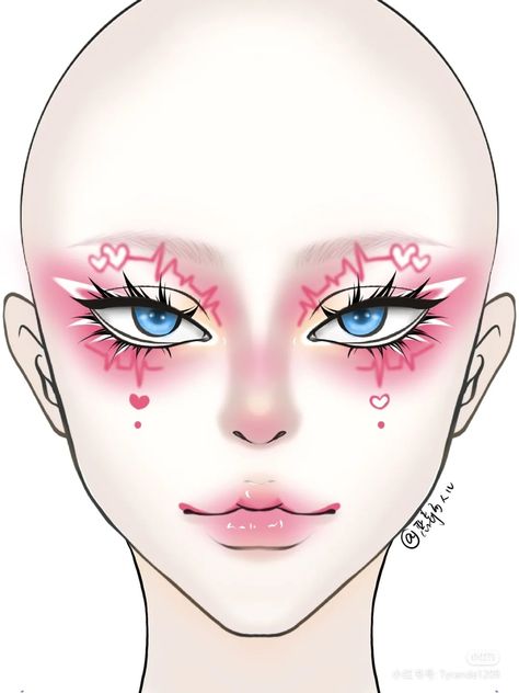 Pink Makeup Face Charts, Make Up Face Chart, Makeup Charts, Makeup Drawing, Doll Eye Makeup, Cute Eye Makeup, Makeup Face Charts, Face Art Makeup, Graphic Makeup