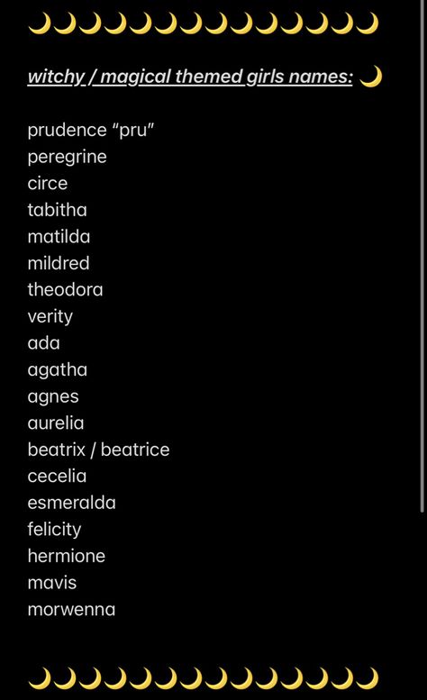 witchy / magical themed girls names! 🧙🏼‍♀️ Witchy Names Mystic, Witch Names Ideas Girl, Names That Mean Crow, Witch Coven Names, Tumblr Names Ideas, Witchy Last Names, Witchy Username Ideas, Mysterious Last Names, Witch Names And Meanings