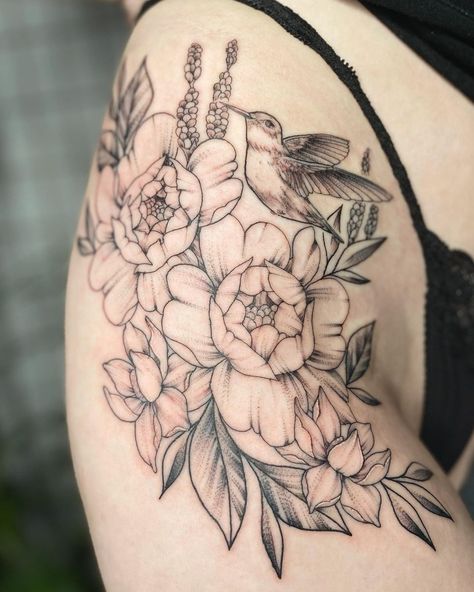 Magnolia Hip Tattoos Women, Hummingbird Thigh Tattoo, Hummingbird Floral Tattoo, Mandala Hip Tattoo, Thigh Sleeve, Flower Thigh Tattoos, Flying Bird Tattoo, Tattoos For Women Flowers, Hip Tattoos Women