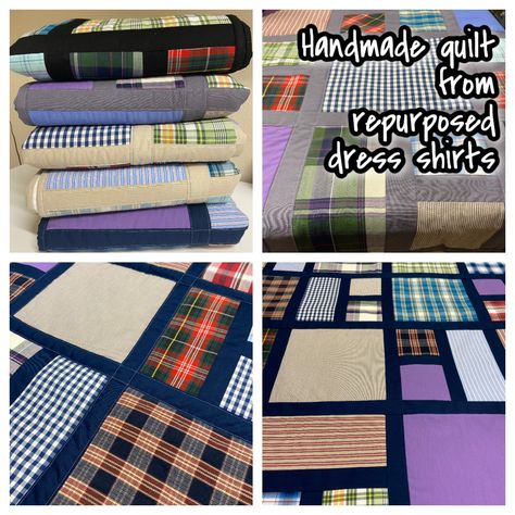 Dress Shirt Quilts Dress Shirt Quilts Ideas, Quilts From Shirts Men Dress, Dress Shirt Quilt Patterns, Dress Shirt Quilt, Men’s Dress Shirt Quilt, Memory Quilt Plaid Shirts, Making A Quilt, From Dress, Shirt Dress Pattern