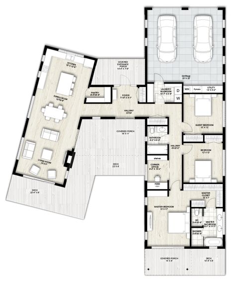 Truoba House Plans, 3 Bedroom Bungalow Floor Plans Modern, Room Layout Design, Plumbing Plan, 3 Bedroom Floor Plan, Sims Inspiration, Three Bedroom House Plan, Bungalow Floor Plans, Plan Layout