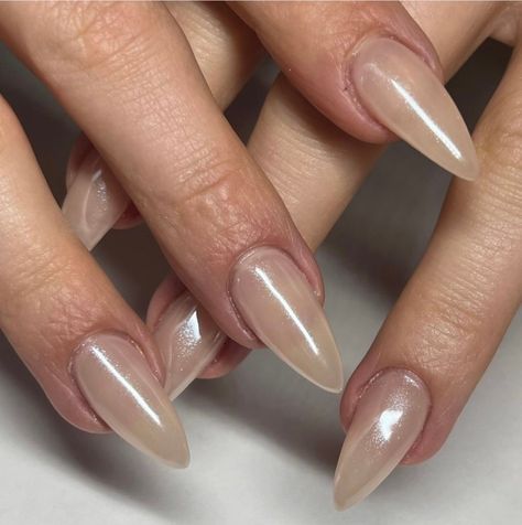 Glass Bead Nails, Sheer Nails Acrylic, Clear Nails With Chrome, Glass Gel Nails, Transparent Gel Nails, Sheer Nail Designs, Glass Nails Designs, Sheer Nails, Make Nails