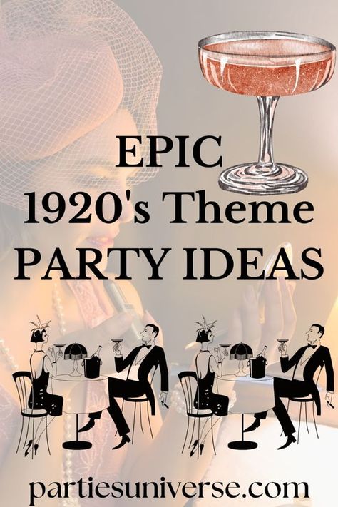 We share awesome ideas for a wild 1920's theme Gatsby Party! We share iconic looks, entertainment, decorations, food, cocktails and all you need 20s Themed Party Food, Gatsby Food Ideas, Roaring 20s Party Decorations Diy, 1920 Party Decorations, 1920s Party Ideas, Gatsby Party Food, 1920s Party Food, 20s Themed Party, 1920 Theme Party