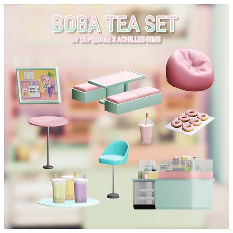 Sims 4 Cc Clutter Items, Sims 4 Cc Boba Tea, Sims 4 Cc Cups, Bubble Tea Cc Sims 4, Sims 4 Bubble Tea Shop Cc, Sims 4 Boba Cc, Sims 4 Shopping Cc, Cute Sims 4 Cc Furniture, Sims 4 Simlish Cc