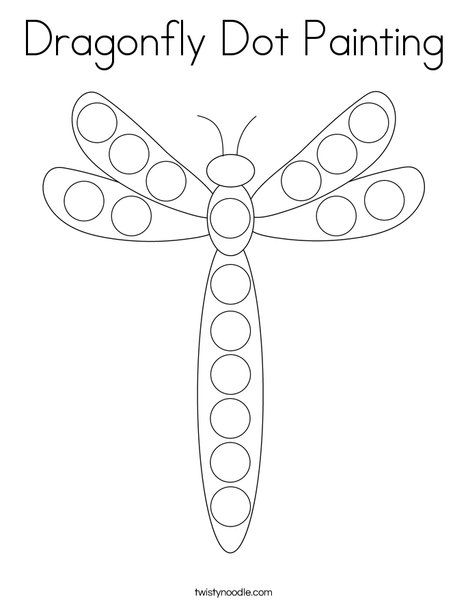 Dragonfly Dot Painting Coloring Page - Twisty Noodle Insect Dot Painting, Dragonfly Art Preschool, Dragon Fly Dot Art, Dragonfly Craft Preschool, Dot Painting Preschool, Dobber Art, Dragonfly Coloring Pages, Painting Preschool, Bug Activities