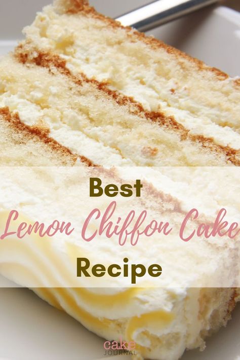 This Lemon Chiffon Layer Cake is a recipe out of a very old cookbook that my grandmother left to me. The cake is light and airy – with a not-too-sweet whipped cream frosting and filled with creamy delicious Lemon Curd. Lemon Cream Cake Filling, Lemon Cake Whipped Cream Frosting, Cake Not Too Sweet, Double Layer Lemon Cake, Lemon Cake With Whipped Cream Frosting, Not Too Sweet Cake Recipes, Lemon Curd Angel Food Cake, Chiffon Cake Flavors, Angel Food Cake Filling