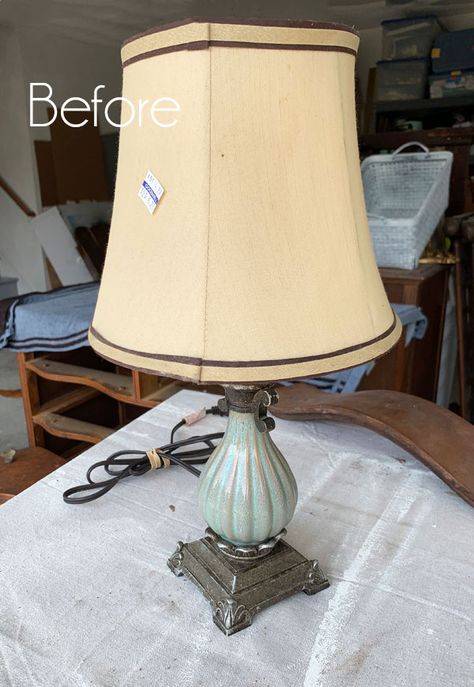 Refurbished Lamps, Thrift Store Lamp Makeover, Lamp Redo, Diy Lamp Makeover, Shabby Sheek, Thrift Store Makeover, Cabinet Painting, House Lamp, Thrift Store Decor