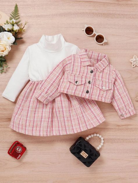 Winter Baby Clothes, Overall Skirt, Mock Neck Dress, Frocks For Girls, Tweed Dress, Girls Clothing Sets, Stylish Kids