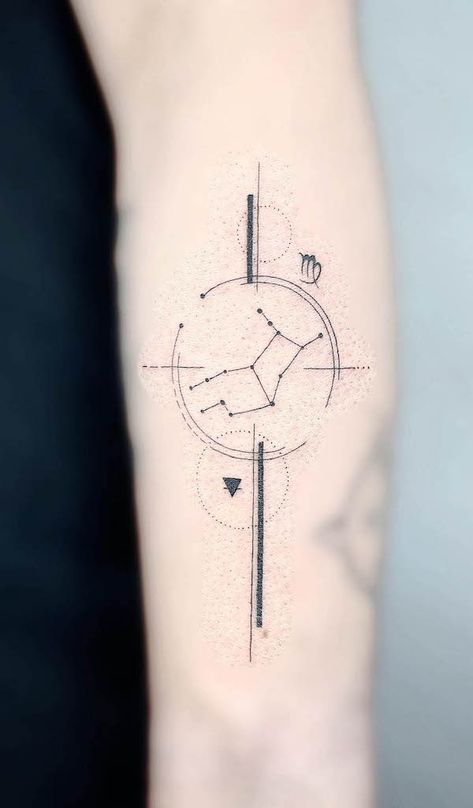 64 Gorgeous Virgo Tattoos with Meaning 2022 Geometric Virgo Tattoo, Virgo Tattoo Designs For Men, Virgo Tat, Virgo Tattoo Minimalist, Virgo Tatoos, Virgo Tattoo For Men, Male Virgo, Sb Tattoos, Virgo Tattoo Ideas