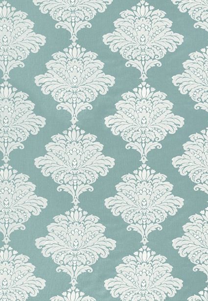 Arturo Damask Embroidery Fabric A large design fabric embroidered with a repeated damask motif in white on a turquoise ground. Thibaut Fabric, Peacock Teal, Fabric For Curtains, Embroidery Products, To Try, Warwick Fabrics, Design Houses, Damask Fabric, Embroidery Download