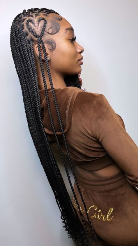 Medium Knotless Braids With Heart, Heart Braided Hairstyles, Braids Fashion, Heart Braids, Scalp Braids, Cute Box Braids, Braiding Styles, Big Box Braids Hairstyles, Fashion Hairstyles