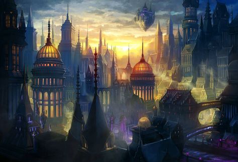 Magic City of Vane by Alayna on DeviantArt Magic City, Fantasy City, Fantasy Castle, Fantasy Setting, Fantasy Places, Fantasy Art Landscapes, Fantasy Concept Art, High Fantasy, Environment Concept Art