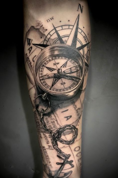 Ship Tattoo Sleeves, Voll Arm-tattoos, Stencils Art, Compass Tattoo Men, Nautical Tattoo Sleeve, Men Tattoos Arm Sleeve, Map Tattoos, Mens Shoulder Tattoo, Cool Arm Tattoos