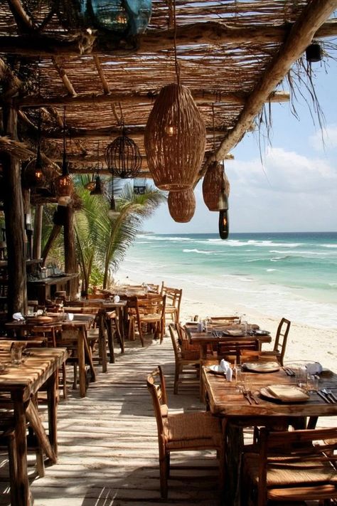 "🌴🍽️ Savor the moment with beachfront dining in Tulum! Enjoy delicious cuisine with your toes in the sand and a view of turquoise waters. Swipe through our images for a taste of this tropical dining experience! 🏝️🌟 #Tulum #BeachfrontDining #MexicoTravel" Beach Shack Aesthetic, Restaurant Design Rustic, Tulum Restaurants, Ibiza Travel, Outdoor Restaurant Design, Beach Dinner, Beach Shack, Outdoor Restaurant, Tulum Mexico