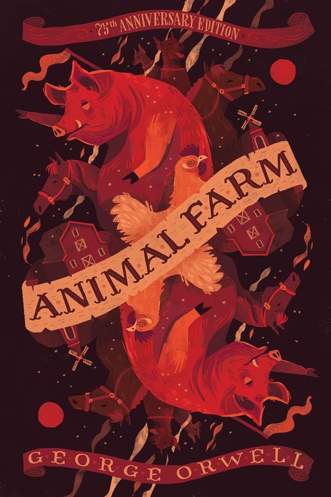 Animal Farm by George Orwell Book Cover Design on Behance Animal Farm Book Cover, Animal Farm Poster, Animal Farm Book, Farm Poster, Animal Farm George Orwell, Cover Design Inspiration, Horror Book Covers, Ebook Cover Design, Book Cover Design Inspiration