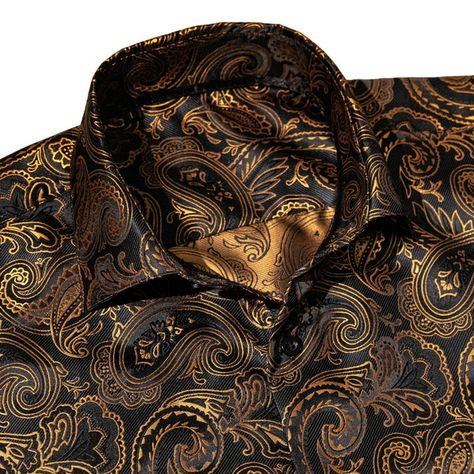 Men Wedding Accessories, Silk Shirt Men, Floral Silk Shirt, Shirts For Men Designer, Silk Shirts, Gold Paisley, Fitted Dress Shirts, Paisley Floral, Unique Shirt