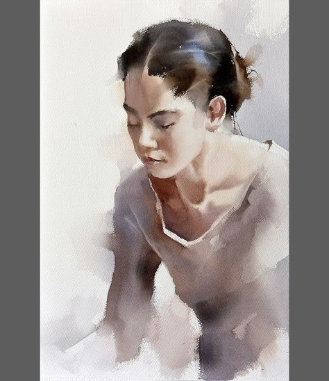 Michael Solovyev Thoughtfulness... - Michael Solovyev Studio Watercolor Face, Watercolor Portrait Painting, 수채화 그림, Watercolor Artists, Eyes Closed, Watercolor Inspiration, Daily Paintworks, Watercolor Portraits, Art Watercolor