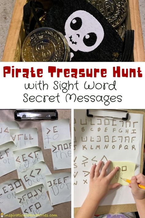 Practice sight words with a pirate treasure hunt. Decode secret messages and read the sight words to find the treasure. Inspired by Pirates Past Noon, Magic Tree House book 4. Pirates Past Noon Activities, Pirates Activities, Treasured Vbs, Pirate Treasure Hunt, Pirate Week, Treehouse Ideas, 21st Birthday Checklist, Pirates Treasure, Treasure Games