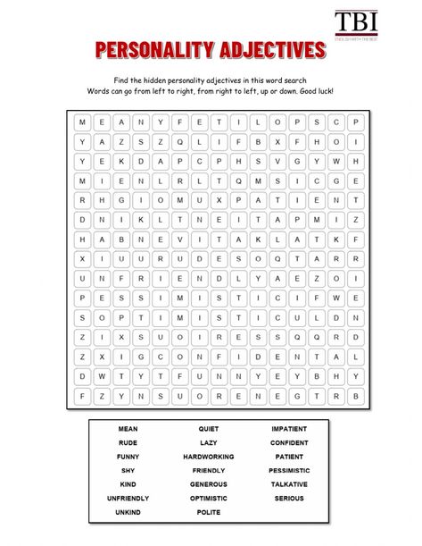 Personal Adjectives Worksheets, Personality Adjectives Worksheets, Esl Adjectives Worksheet, Personality Worksheet, Using Adjectives Worksheet, Find The Adjectives Worksheets, Worksheet On Adjectives Class 5, Wordsearch Worksheets, As Adjective As Worksheet