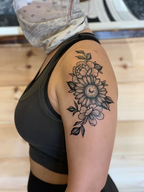 Small Arm Tattoos For Women, Tattoos For Women Forearm, Quarter Sleeve Tattoo, Botanical Tattoo Sleeve, Arm Tattoos For Women Forearm, Words Unique, Upper Arm Tattoo, Quarter Sleeve Tattoos, Daisy Tattoo