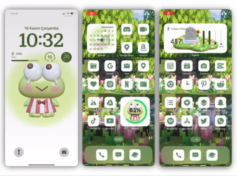 Keroppi Themed Phone, Ios15 Wallpaper, Green Homescreen, Cute Sanrio, Wallpaper Themes, Phone Decor, Wallpaper Photos, Iphone Wallpaper Themes, Iphone Wallpaper Photos