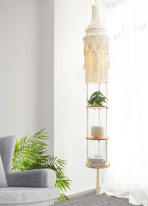 Macrame Plant Hanger Shelf, Boho Lamp Shade, Hanging Rope Shelves, Macrame Hanging Shelf, Macrame Lamp, Rope Shelf, Boho Lamp, Shelf Hanging, Plug In Pendant Light