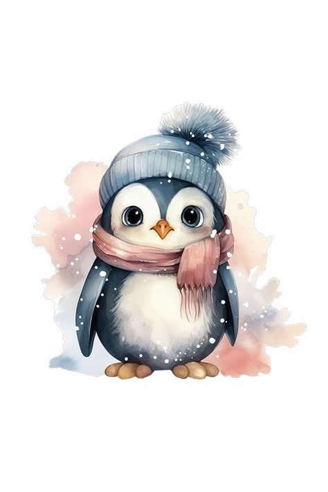 Christmas Animal Drawings, Winter Animal Illustration, Cute Penguin Painting, Christmas Animals Drawing, Christmas Penquins, Christmas Penguin Drawing, Winter Animals Illustration, Cute Penguin Drawing, Pinguin Illustration