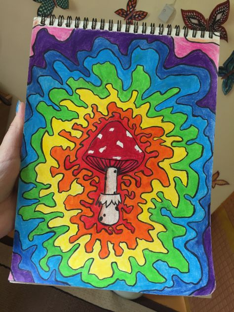 Trippy Marker Art, Disc Ideas, Trippy Paintings, Blacklight Art, Trippy Drawings, Mushroom Drawing, Pop Art Drawing, Trippy Painting, Posca Art