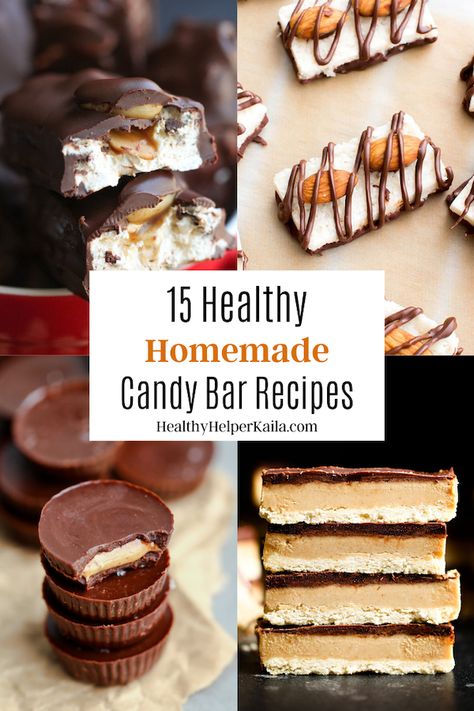 15 Healthy Homemade Candy Bar Recipes • Healthy Helper Bar Recipes Healthy, Candy Bar Recipes, Easy To Make Treats, Homemade Candy Bars, Candy Bar Recipe, Homemade Dark Chocolate, York Peppermint Patty, Cheesecake Oreo, Homemade Peanut Butter Cups