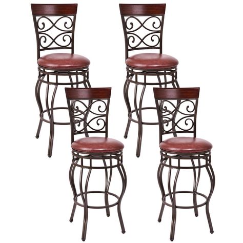 COSTWAY Vintage Bar Stools Swivel Comfortable Leather Padded Seat Bistro Dining Kitchen Pub Metal 29.5 Seat Height Barstools Chairs (Set of 4) Elegant Bar Stools, Bar Height Chairs, Pub Chairs, Vintage Bar Stools, Bar Height Stools, Retro Chair, Counter Height Bar Stools, Dining Kitchen, Swivel Bar Stools