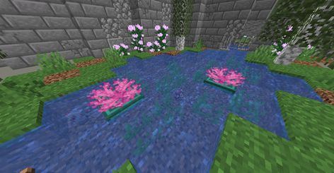 Add brain coral fans to warped trapdoors to create flowering lilypads! : DetailCraft Minecraft Lily Pad, Brain Coral, Minecraft Blocks, Detail Oriented, Minecraft Inspo, Minecraft Builds, Minecraft Ideas, Minecraft Designs, Texture Packs