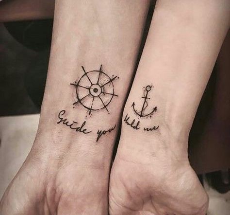 Husband/Wife Tattoo Matching Anchor Tattoos, Husband Wife Tattoos, Wife Tattoos, Married Couple Tattoos, Husband Tattoo, Wedding Band Tattoo, Wife Tattoo, Best Couple Tattoos, Couples Tattoos