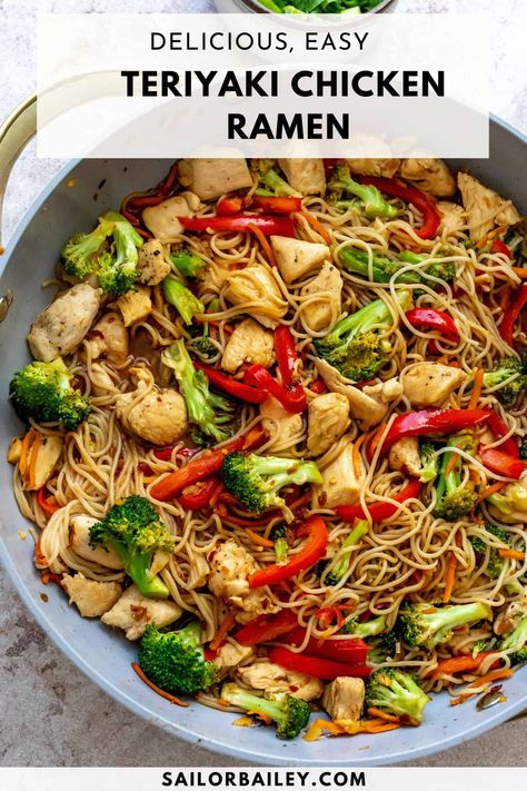 Teriyaki Chicken Ramen is an easy weeknight meal that can be ready in about 30 minutes. You will love the simple, big flavor dish.  via @sailor_bailey Rice Ramen Noodle Recipes Chicken, Rice Noodle Ramen Recipe, Teriyaki Chicken Ramen, Chicken Ramen Noodle Recipes, Ramen Ingredients, Chicken Ramen Recipe, Teriyaki Chicken Bowl, Sailor Bailey, Noodle Dinner