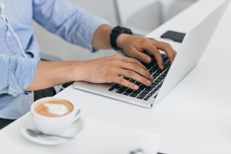 Man in blue shirt using laptop for work,... | Free Photo #Freepik #freephoto #coffee #people #hand #computer Blank Family Tree Template, Parted Hair, Mba College, Holding Coffee, Jobs In Dubai, Easy Cash, Loan Application, Fast Cash, Filing Taxes