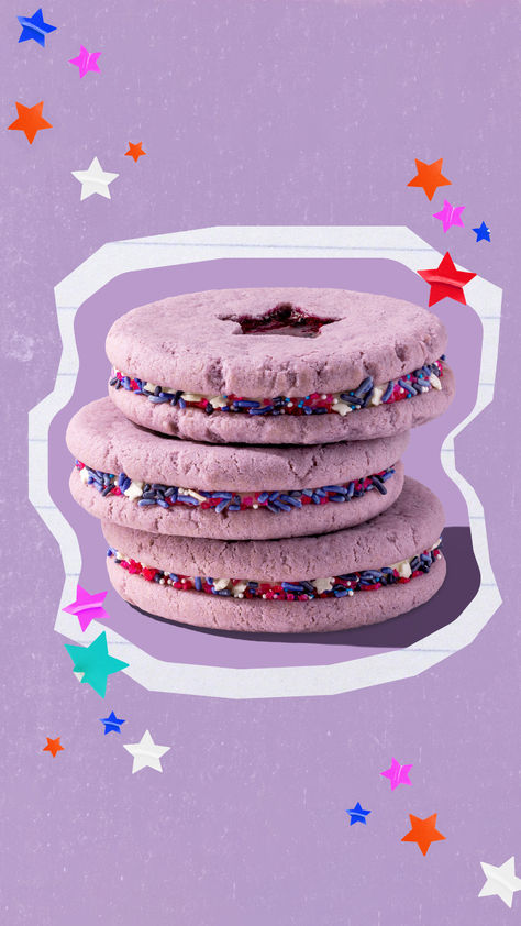 Got what you can't resist... Two chilled purple vanilla cookies sandwiched around delicious layers of triple-berry jam and light vanilla buttercream, then rolled in colorful star-studded sprinkles and topped with a star cutout. Olivia Rodrigo’s GUTS Cookie—available at ALL Crumbl locations this week only!! 💜✨ Guts Cookie Recipe, Crumble Cookie Olivia Rodrigo, Olivia Rodrigo Cookies Crumbl, Olivia Rodrigo Crumble Cookie Recipe, This Weeks Crumbl Cookies, Guts Crumbl Cookie, Olivia Rodrigo Cookies Recipe, Crumbl Cookies Of The Week, Olivia Rodrigo Crumbl Cookie